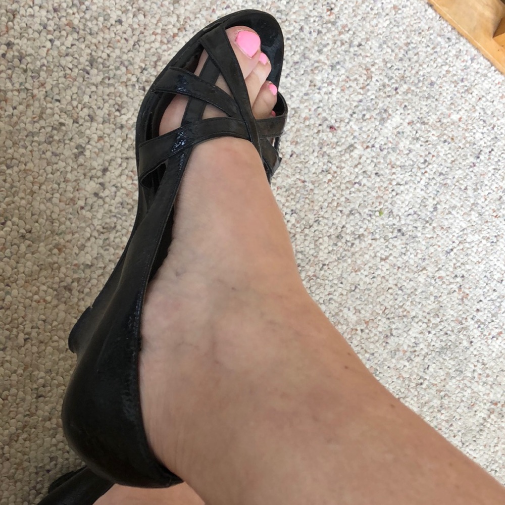 Black Peep Toe Wedges size 9